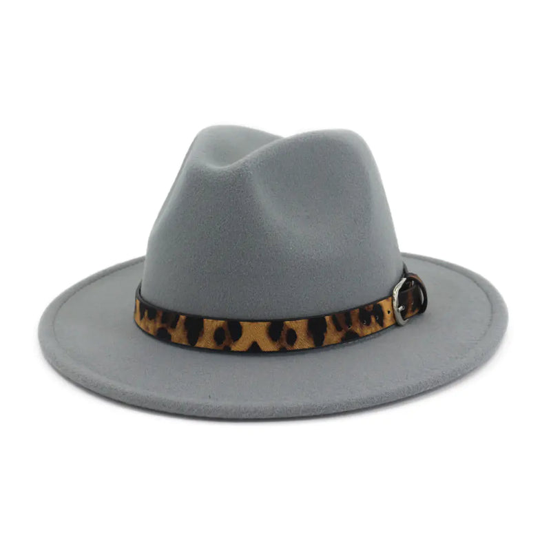 Fall Winter New Wool Fedora with Leopard Print Hat