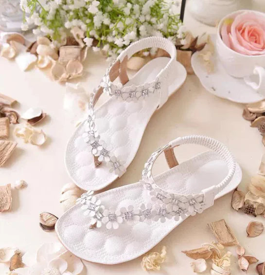 Flower Rhinestone Sandals with Studded Toe Design