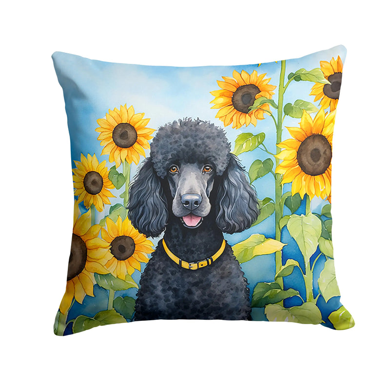 Black Poodle in Sunflowers Throw Pillow