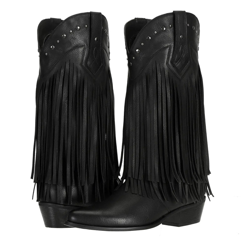 SheSole Womens Cowboy Boots Fringe Western Boots Black US 7