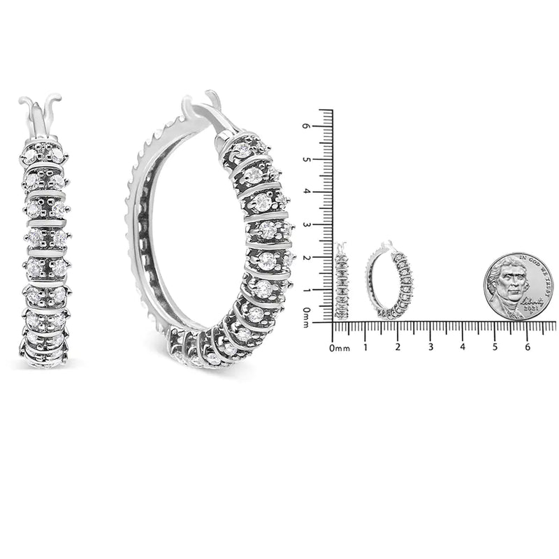 10K White Gold 1/2 Cttw Lab Grown Round Diamond 2 Row Semi Eternity Hoop Earrings (G-H Color, SI1-SI2 Clarity)