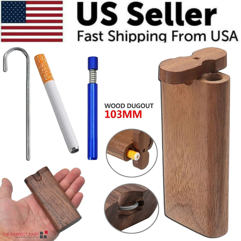 Wooden Dugout Pipe Self Cleaning Metal Bat Poker Smoking Pipe One Hitter Kit US