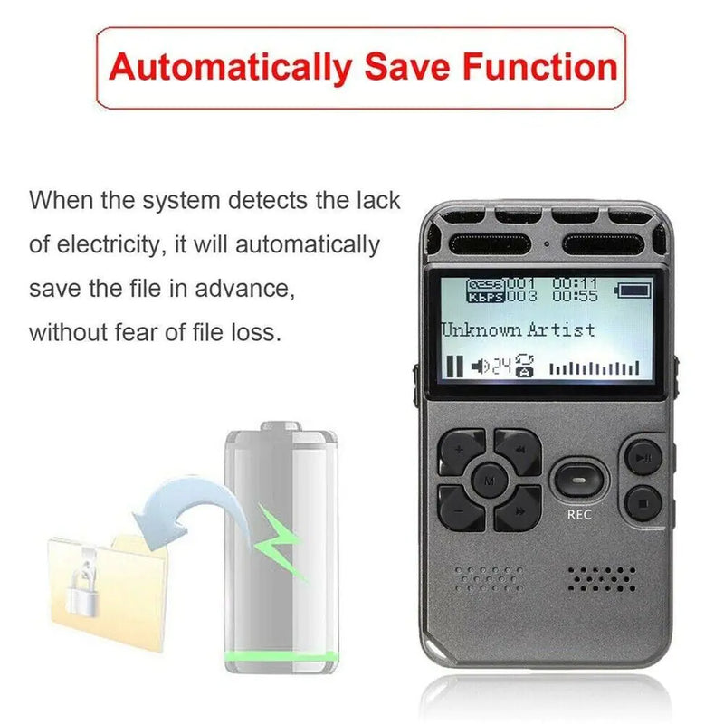 64GB Rechargeable LCD Digital Audio Sound Voice Recorder Dictaphone MP3 Player