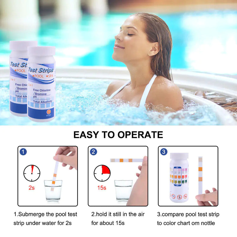 6 IN 1 Chlorine Dip Test Strips Hot Tub SPA Swimming Pool PH Tester Paper Bottle