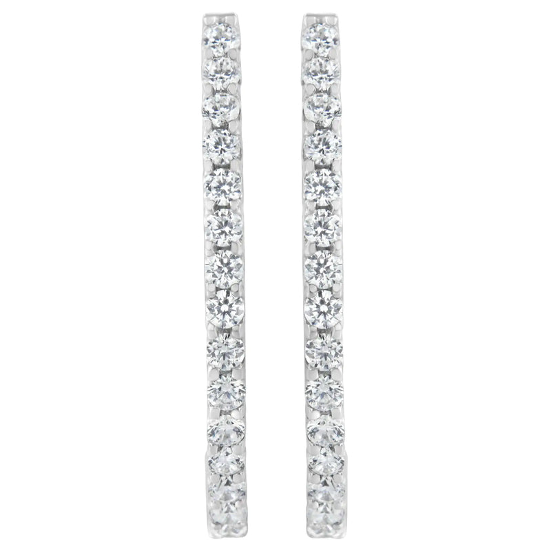 14K White Gold 2.0 Cttw Round Brilliant Cut Diamond Oblong Hinged Leverback Hoop Earrings (I-J Color, I1-I2 Clarity)