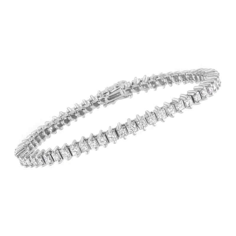 14K White Gold 5.0 Cttw Clarity Enhanced 2 Prong Set Princess-Cut Diamond Tennis Bracelet (H-I Color, I1-I2 Clarity)