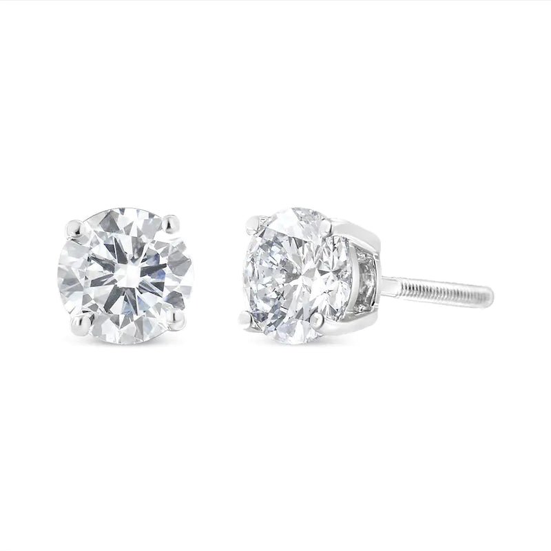 10K White Gold 1-1/2 Cttw Round Brilliant-Cut Near Colorless Diamond Classic 4-Prong Stud Earrings with Screw Backs (H-I Color, I2-I3 Clarity)