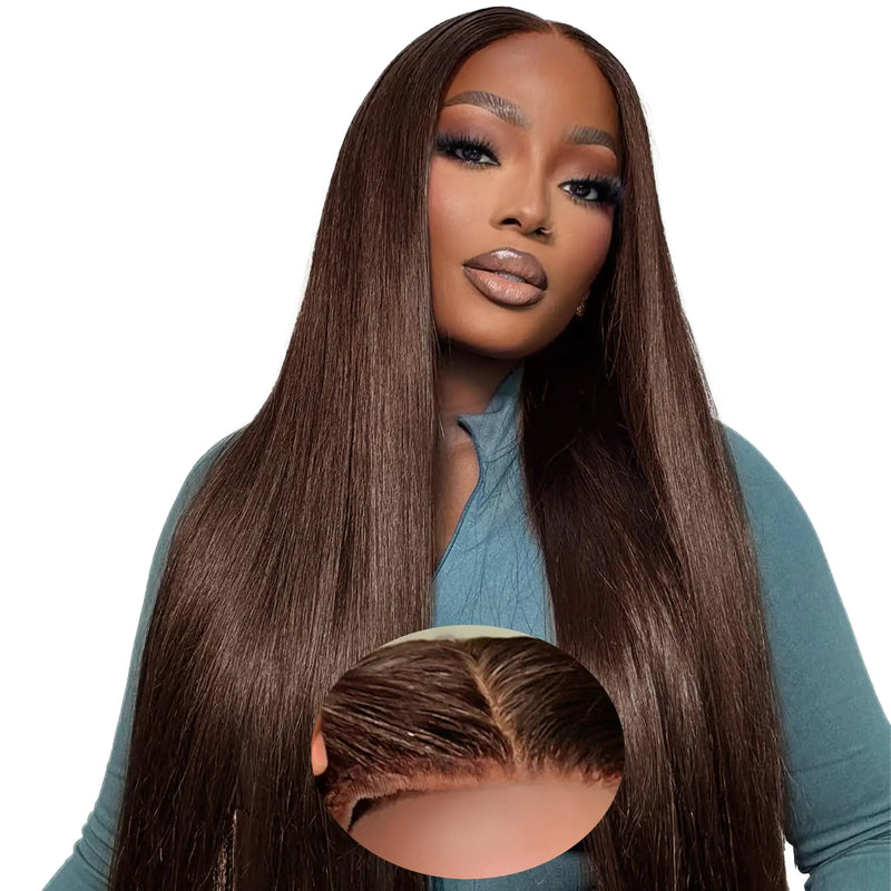 KEUET Brown Wear And Go Glueless Wigs Human Hair Pre Cut 28 inch 7X5 Chocolate Brown Glueless Wig Human Hair Pre Plucked Bleached Knots 