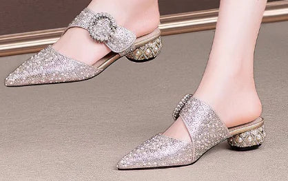 Chunky Heeled Sandals, Pointed Toe Mules, Heeled Slides