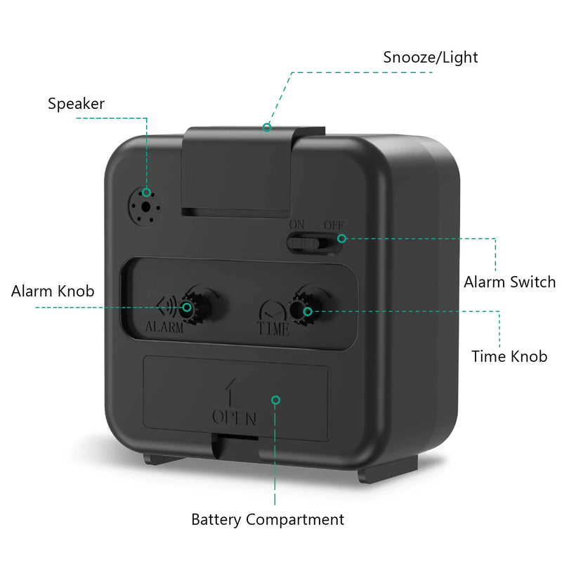 LED Desk Alarm Clock Nightlight Snooze Quiet Non Ticking Battery Powered Bedroom