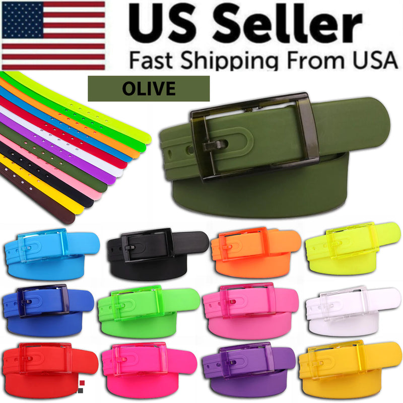 Adjustable Cut to Fit Rubber Plastic Jelly Silicone Casual Belt With Buckle USA