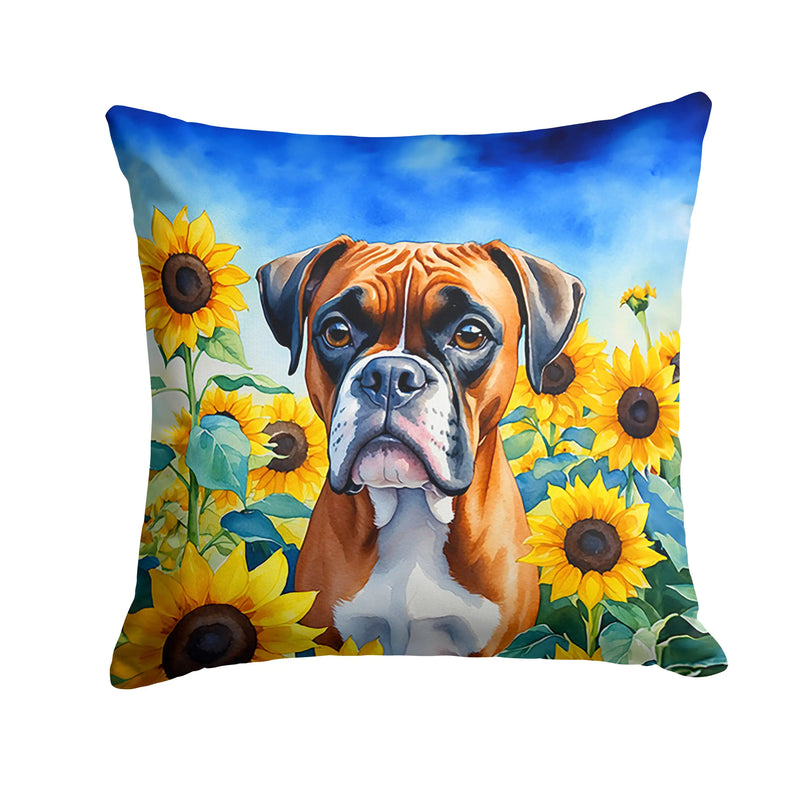 Boxer in Sunflowers Throw Pillow