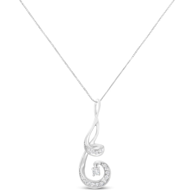 Espira 10K White Gold 1/5 Cttw Brilliant-Cut Diamond Sparkling Spiral 18" Pendant Necklace (J-K color, I2-I3 Clarity)