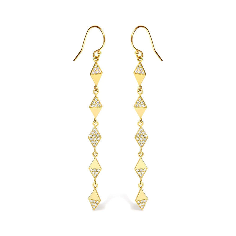 14K Yellow Gold 1/3 Cttw Diamond Studded Kite Drop and Dangle Earrings (H-I Color, SI2-I1 Clarity)