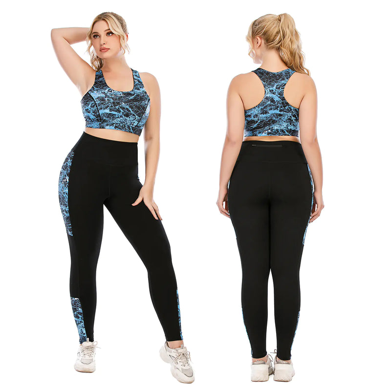Plus Size Marble Print Yoga Suit with Sports Bra