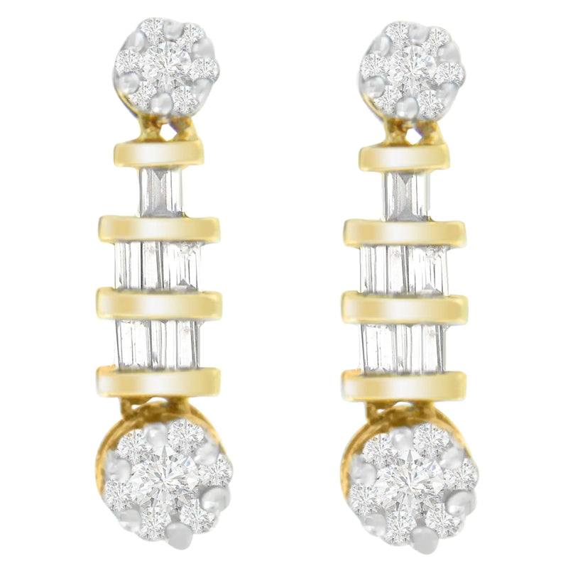 14K Yellow Gold 3/4ct. TDW Round and Baguette-cut Diamond Earrings(H-I,SI1-SI2)