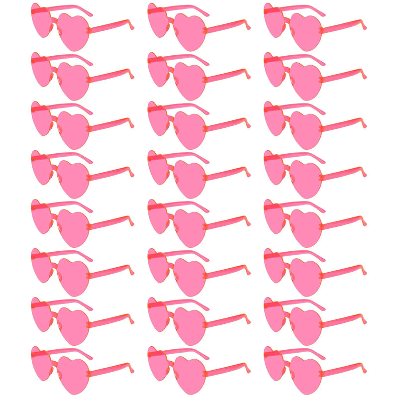 NACHLYNN 24 Pairs Rose Red Heart Sunglasses for Women Rimless Heart Shaped Sunglasses Candy Heart Glasses for Party Favors