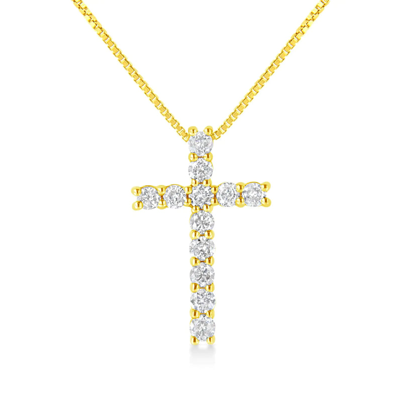 10K Yellow Gold 1/2 Cttw Round Brilliant Cut Diamond Cross 18" Pendant Necklace (J-K Color, I2-I3 Clarity)