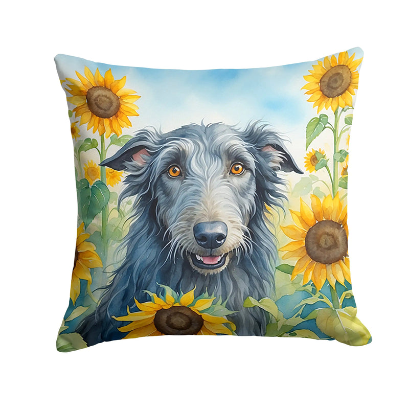 Scottish Deerhound in Sunflowers Throw Pillow