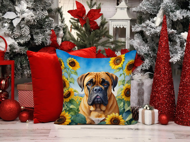 Bullmastiff in Sunflowers Throw Pillow