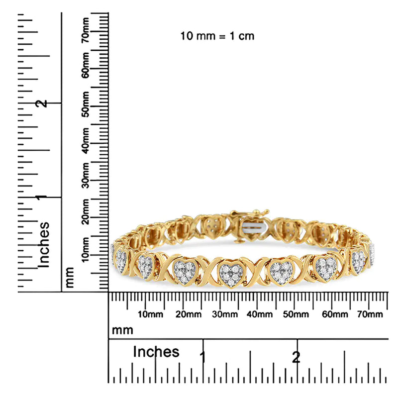 14KY Yellow Gold Plated .925 Sterling Silver 1.00 Cttw Diamond Heart and X Link Bracelet (I-J Color, I3 Clarity) - 7.25" Inches