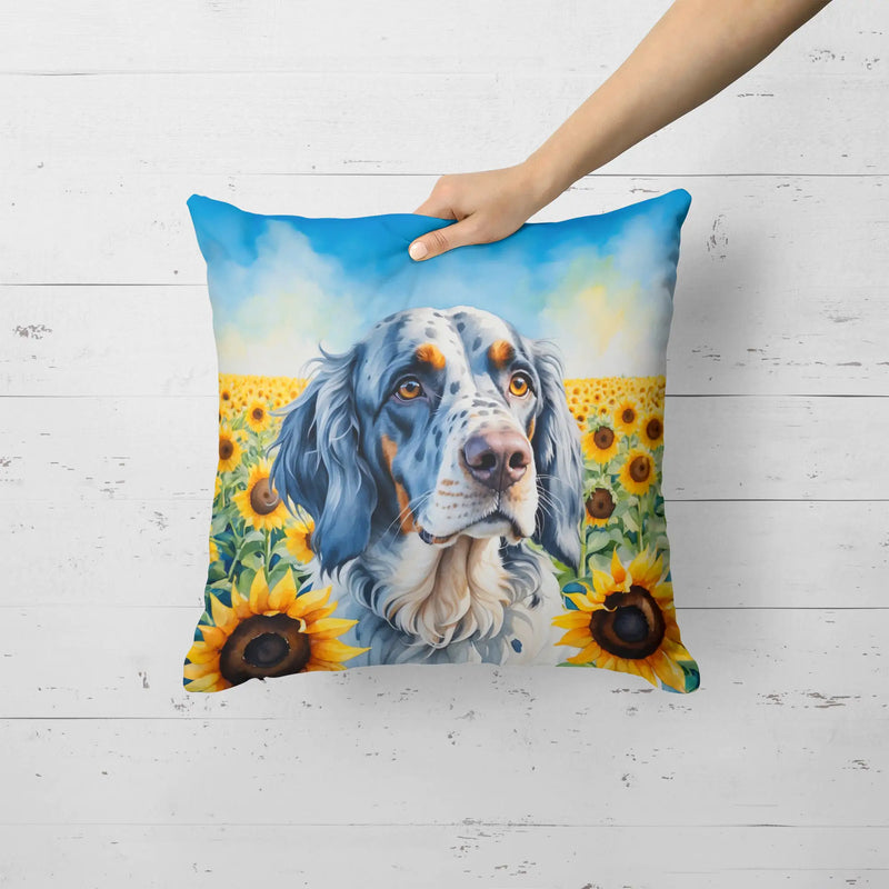 English Setter in Sunflowers Throw Pillow