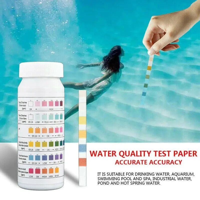 6 IN 1 Chlorine Dip Test Strips Hot Tub SPA Swimming Pool PH Tester Paper Bottle