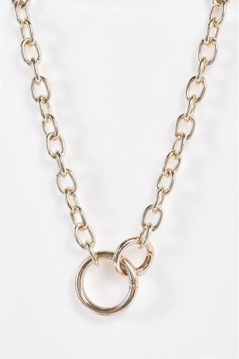 Gold Chain Link Two Clasp Ring Pendant Necklace