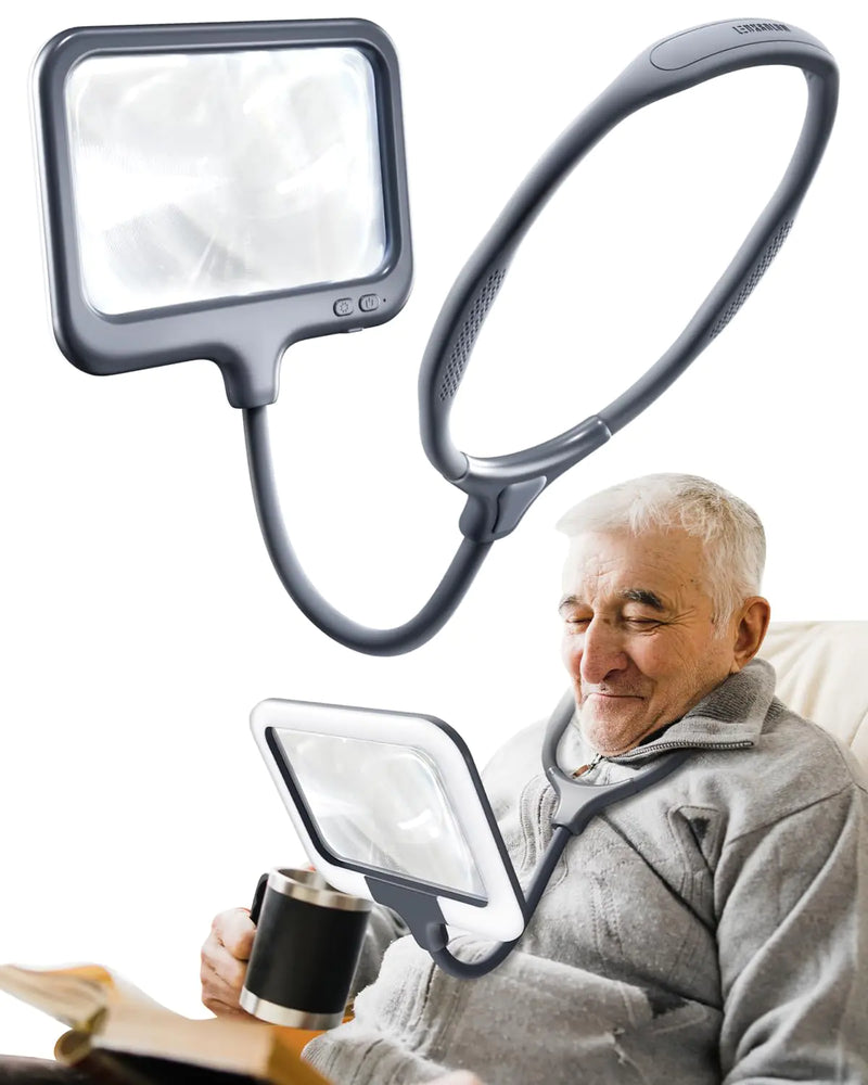Neck Magnifier with Light Hands Free - 3X Full Page Large Lighted Magnifying Glass for Reading Book - Flexible Wearable Magnifier for Seniors Low Vision Gifts - Close Work Cross Stitch Sewing Repair