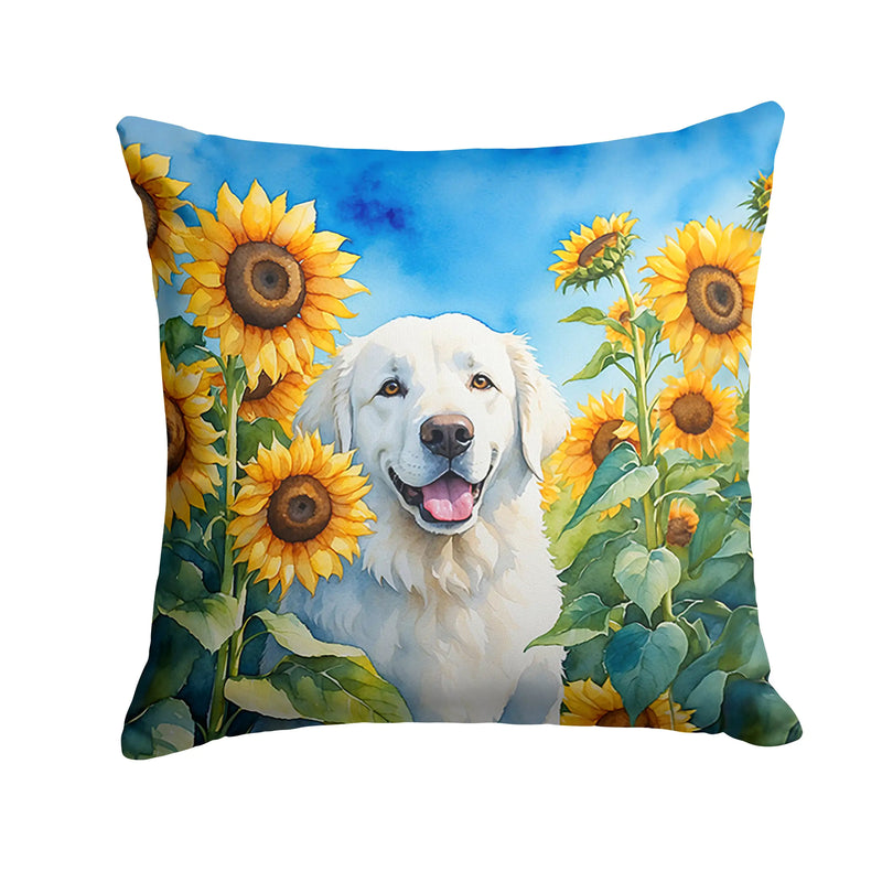 Kuvasz in Sunflowers Throw Pillow