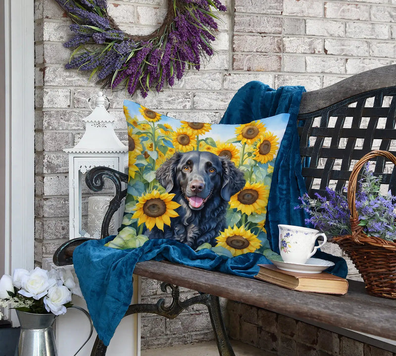 Curly-Coated Retriever in Sunflowers Throw Pillow