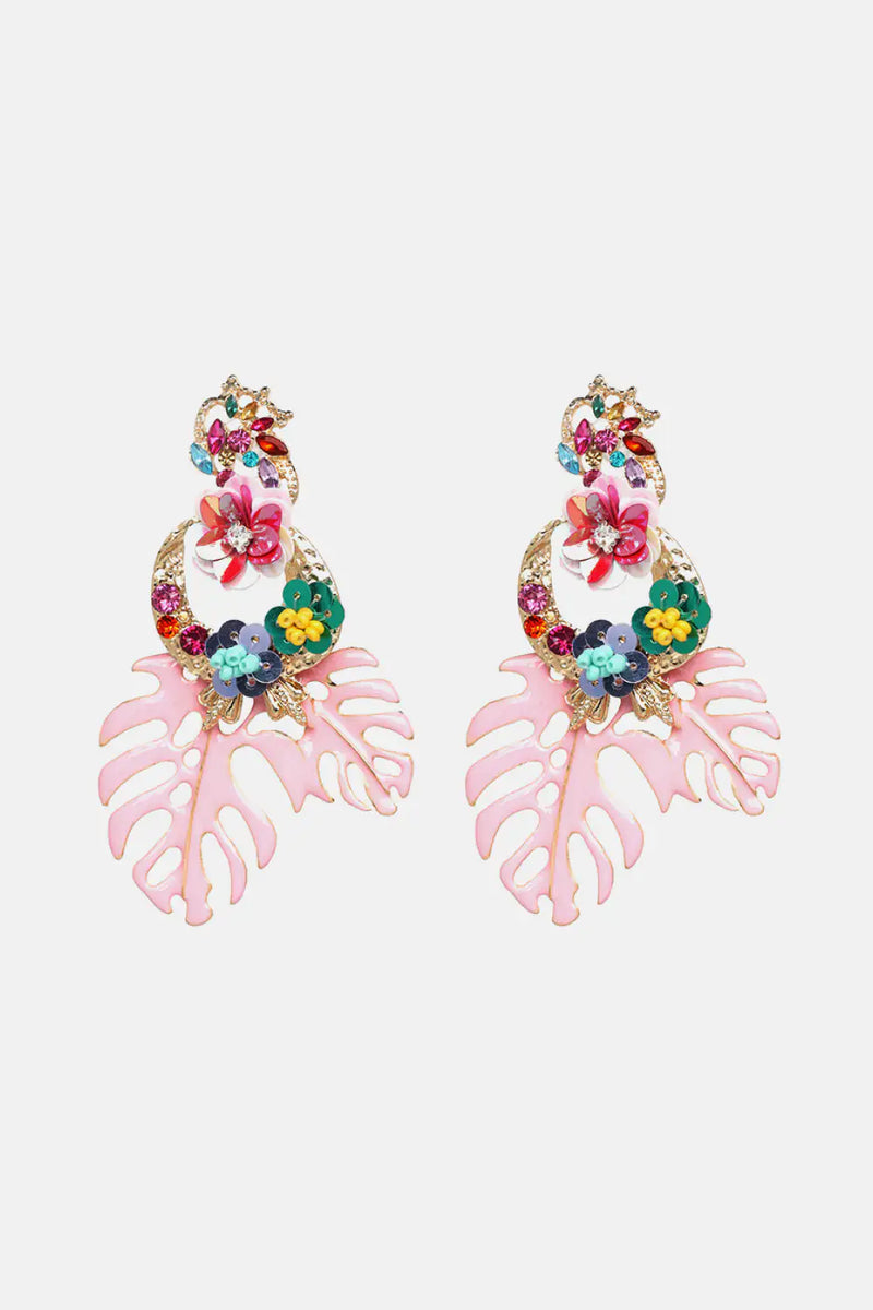 Leaf & Flower Shape Zinc Alloy Dangle Earrings