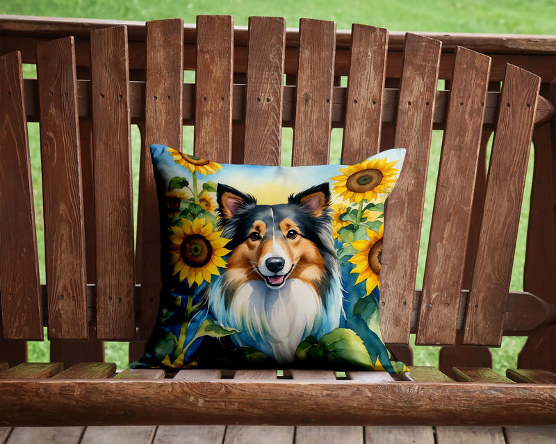 Sheltie in Sunflowers Throw Pillow