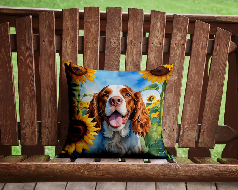 Welsh Springer Spaniel in Sunflowers Throw Pillow