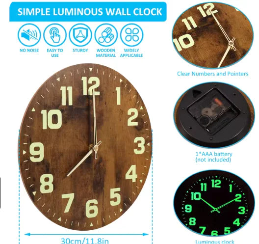 Silent Luminous Wall Clock 16/10in