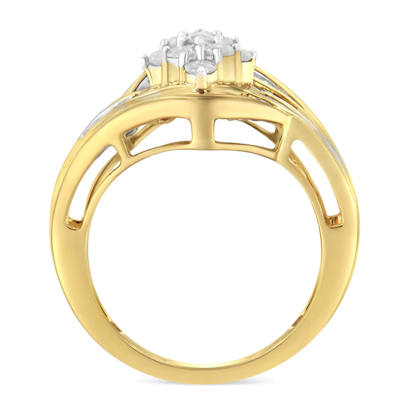 10K Yellow Gold over .925 Sterling Silver Diamond Bypass Cluster Ring (1 Cttw, I-J Color, I2-I3 Clarity)