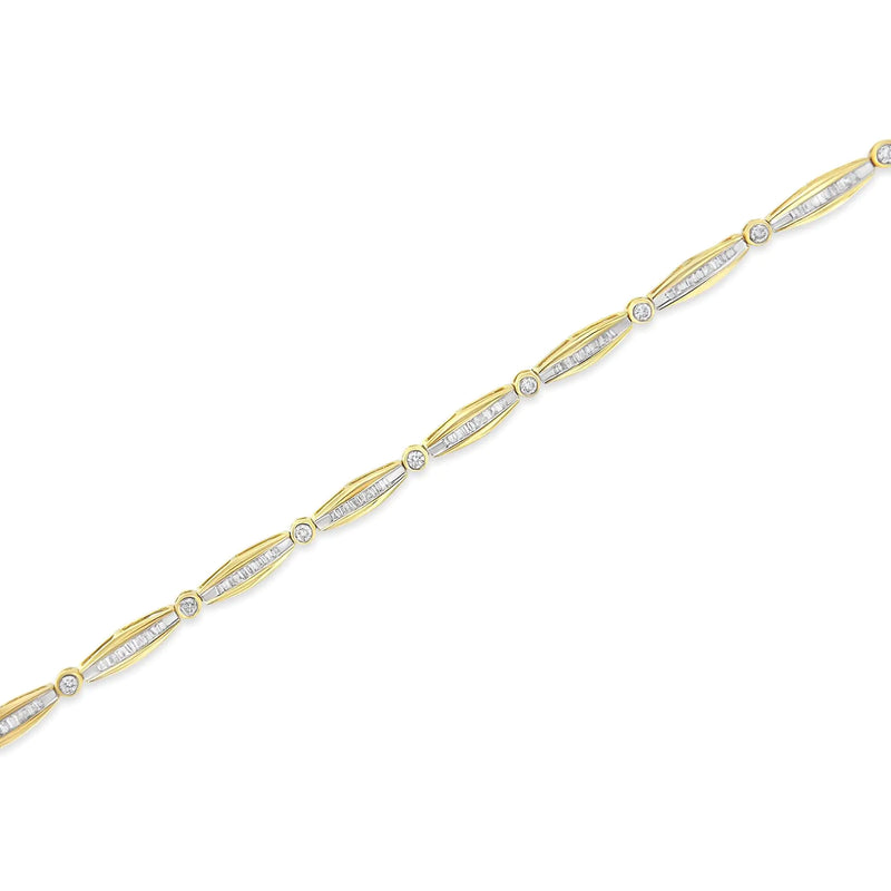 14K Yellow Gold 2.0 Cttw Round Brilliant-Cut & Baguette Cut Diamond Bezel and Tapered Link 7" Tennis Bracelet (H-I Color, SI2-I1 Clarity)