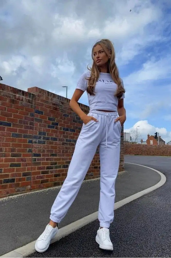 WHITE TIE WAIST OVERSIZED JOGGERS