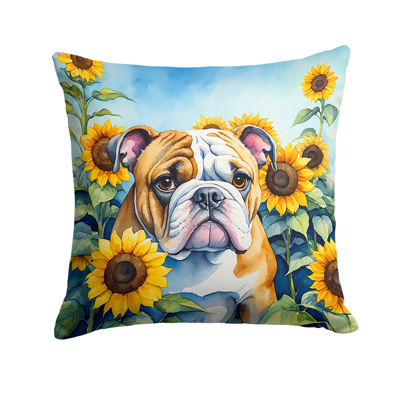 English Bulldog in Sunflowers Throw Pillow