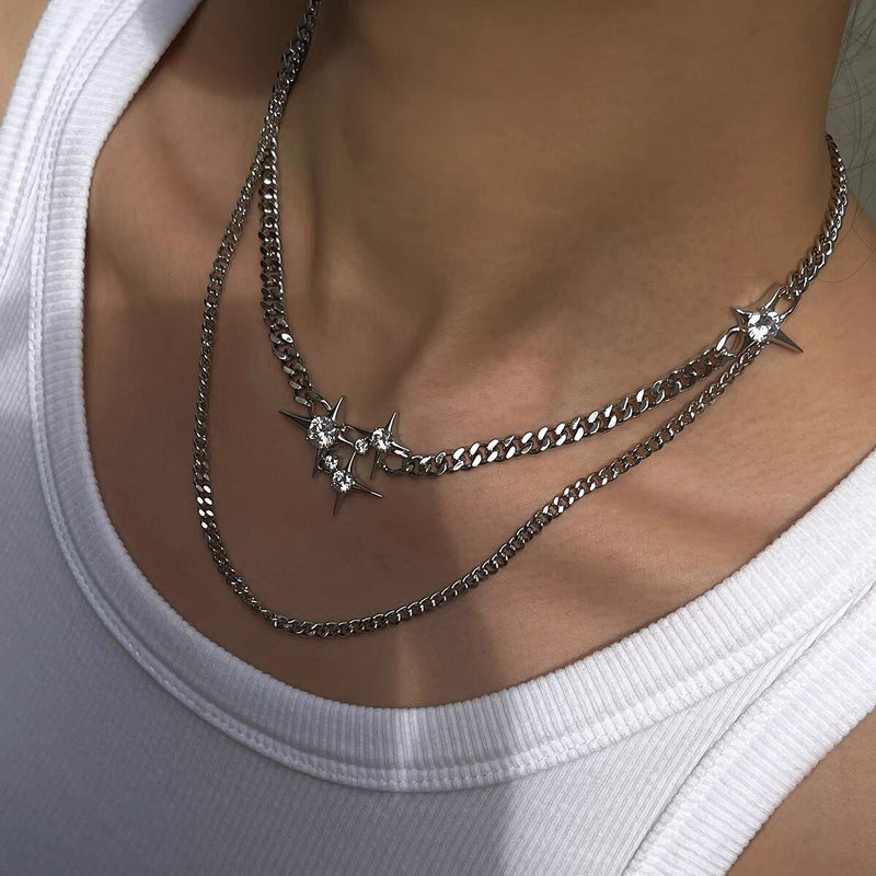 Shiny Crystal Star Chain Necklace