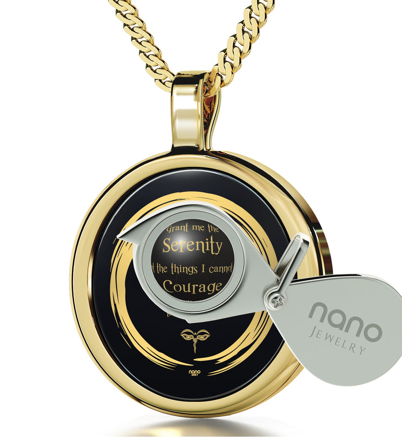 Serenity Prayer Necklace 24k Gold Inscribed Zen Circle Pendant