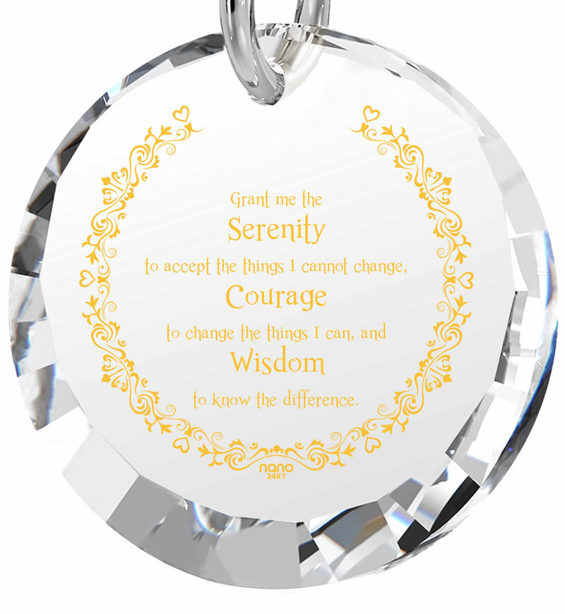 Serenity Prayer Necklace Inspirational Pendant Inscribed in 24k Gold