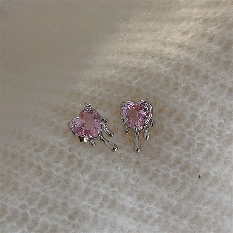 Pink Crystal Heart Aesthetic Earrings