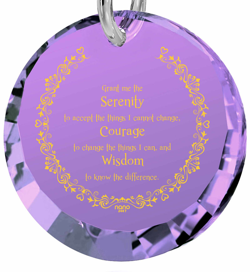 Serenity Prayer Necklace Inspirational Pendant Inscribed in 24k Gold