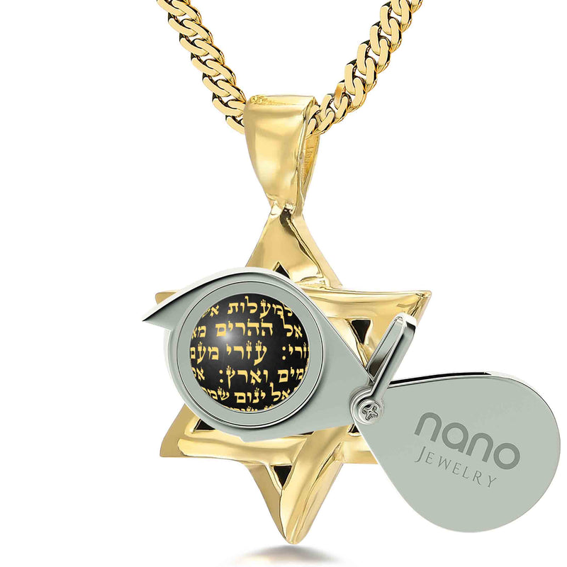 Hebrew Psalms Pendant Star of David Necklace with Psalms 121 Shir Lama&