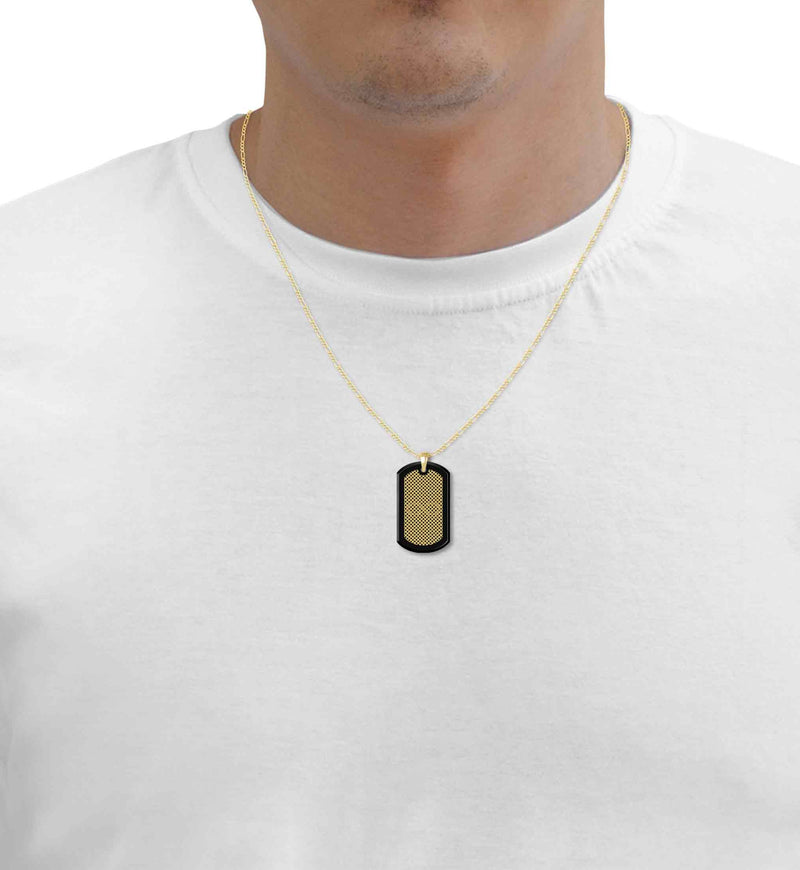 Men’s Dog Tag Necklace Infinity Pendant 24k Gold Inscribed Onyx Stone