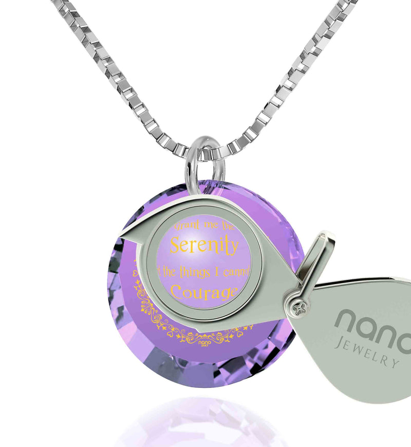 Serenity Prayer Necklace Inspirational Pendant Inscribed in 24k Gold