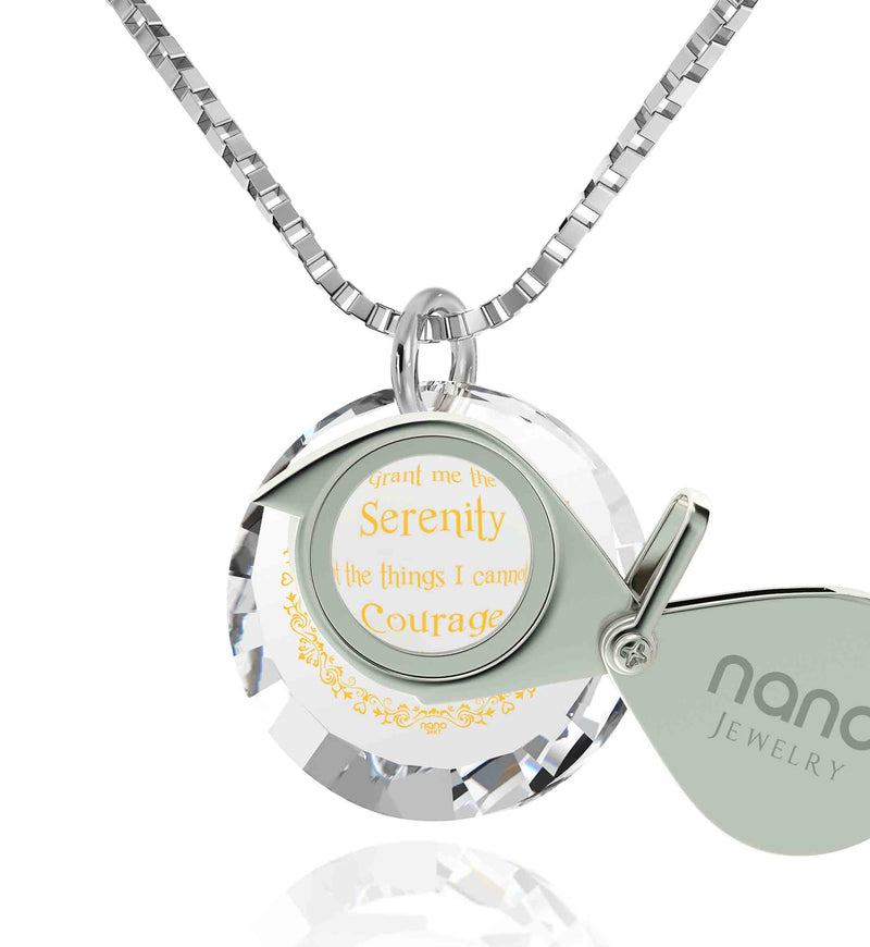 Serenity Prayer Necklace Inspirational Pendant Inscribed in 24k Gold