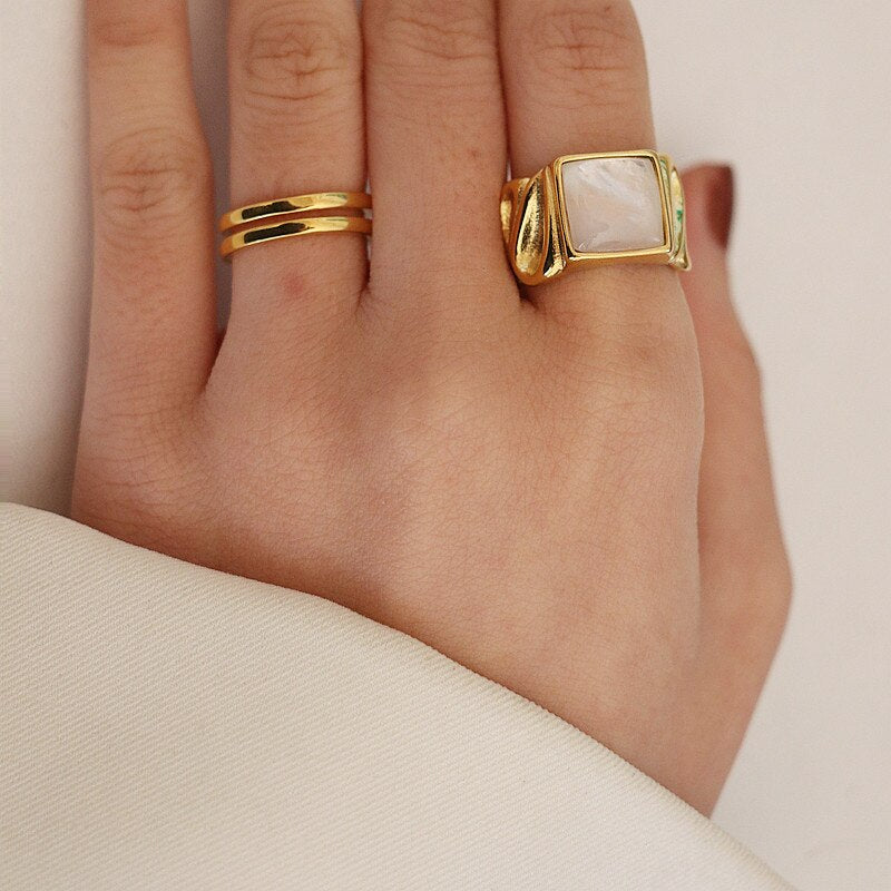 White Shell Square Ring