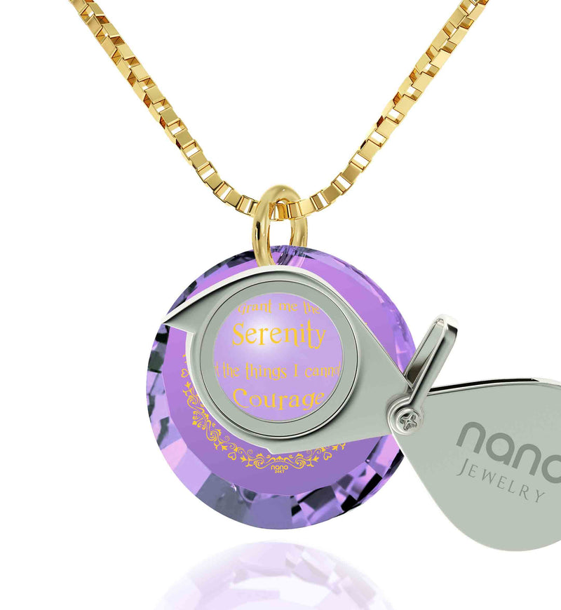 Serenity Prayer Necklace Inspirational Cubic Zirconia Pendant